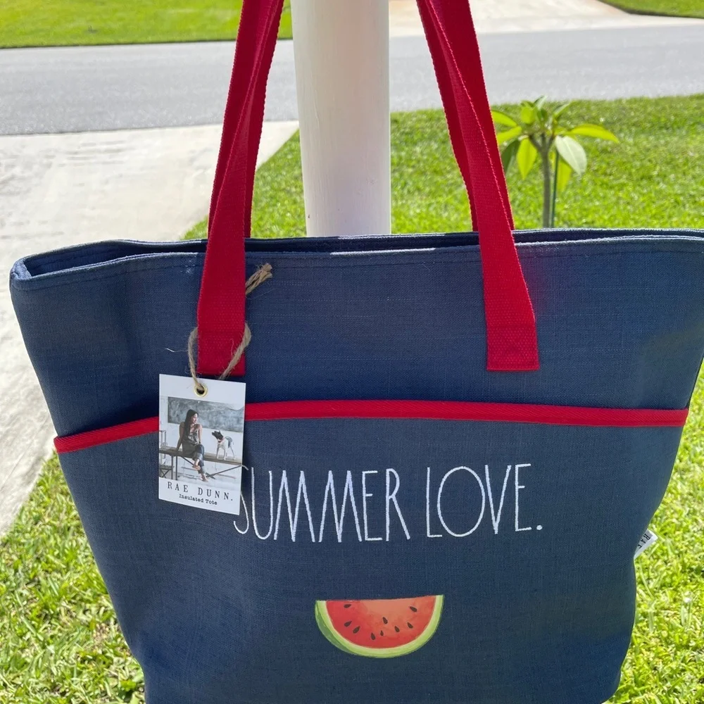 RAE DUNN Summer Love Watermelon Blue/Red Insulated Tote - Picture 5 of 13
